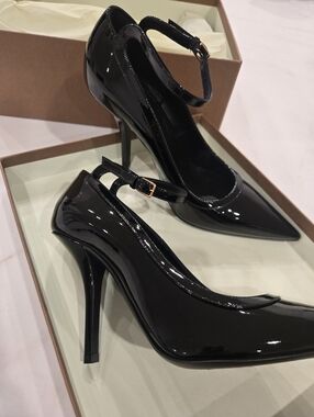 Classic Black Patent Ankle-Strap Pointed-Toe Pumps
